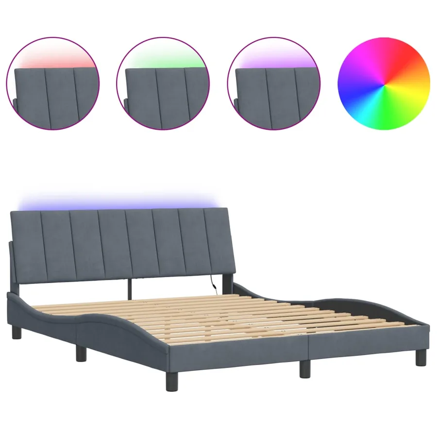 Cadre de lit avec LED sans matelas Hanko gris foncé 160x200cm velours - 2