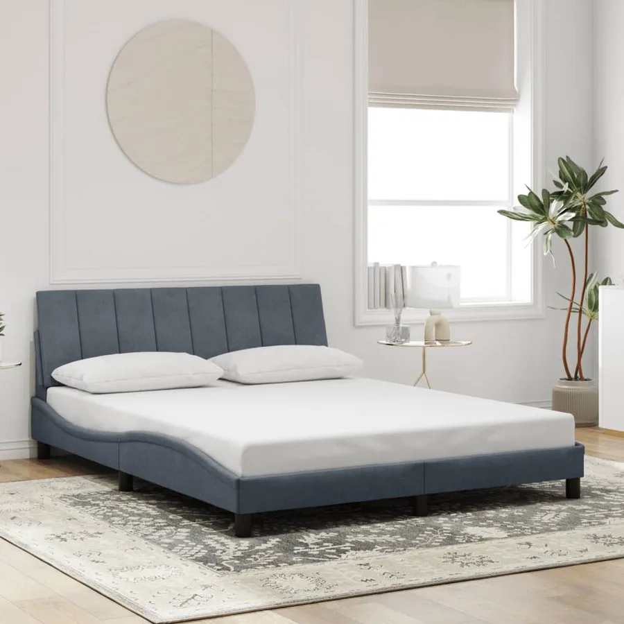 Cadre de lit avec LED sans matelas Hanko gris foncé 160x200cm velours - 4