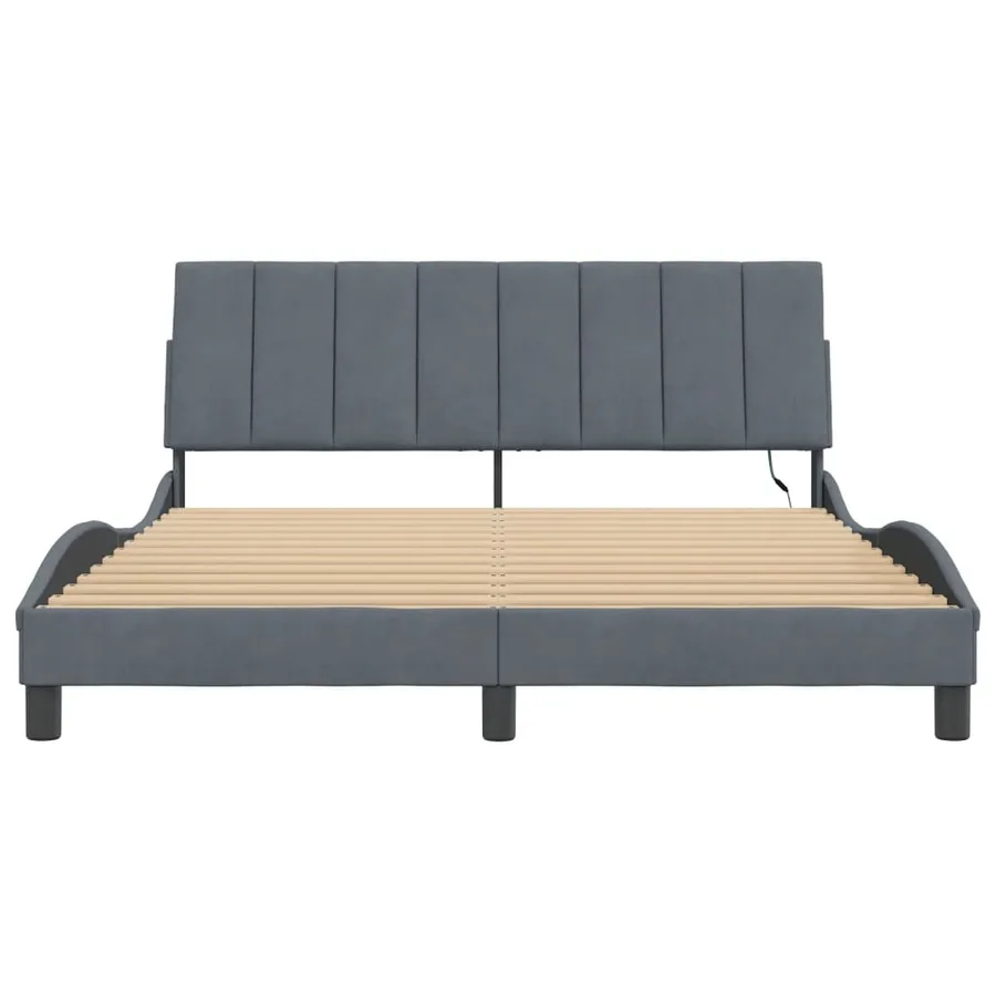 Cadre de lit avec LED sans matelas Hanko gris foncé 160x200cm velours - 6