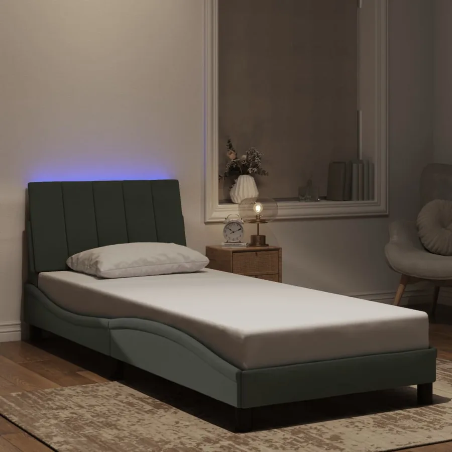 Cadre de lit avec LED sans matelas Hanko gris clair 90x200 cm velours