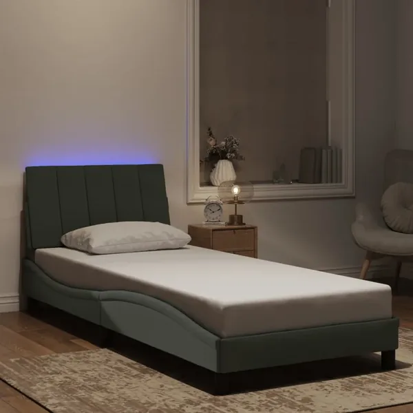 Cadre de lit avec LED sans matelas Hanko gris clair 90x200 cm velours