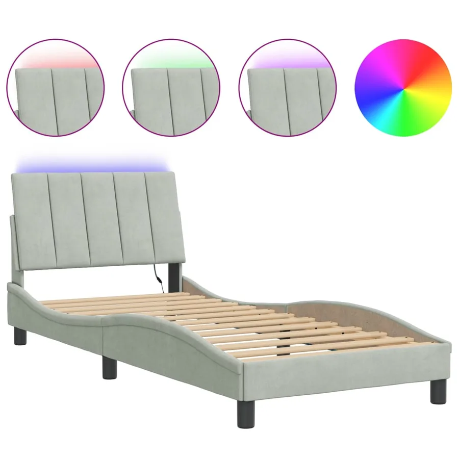 Cadre de lit avec LED sans matelas Hanko gris clair 90x200 cm velours - 2