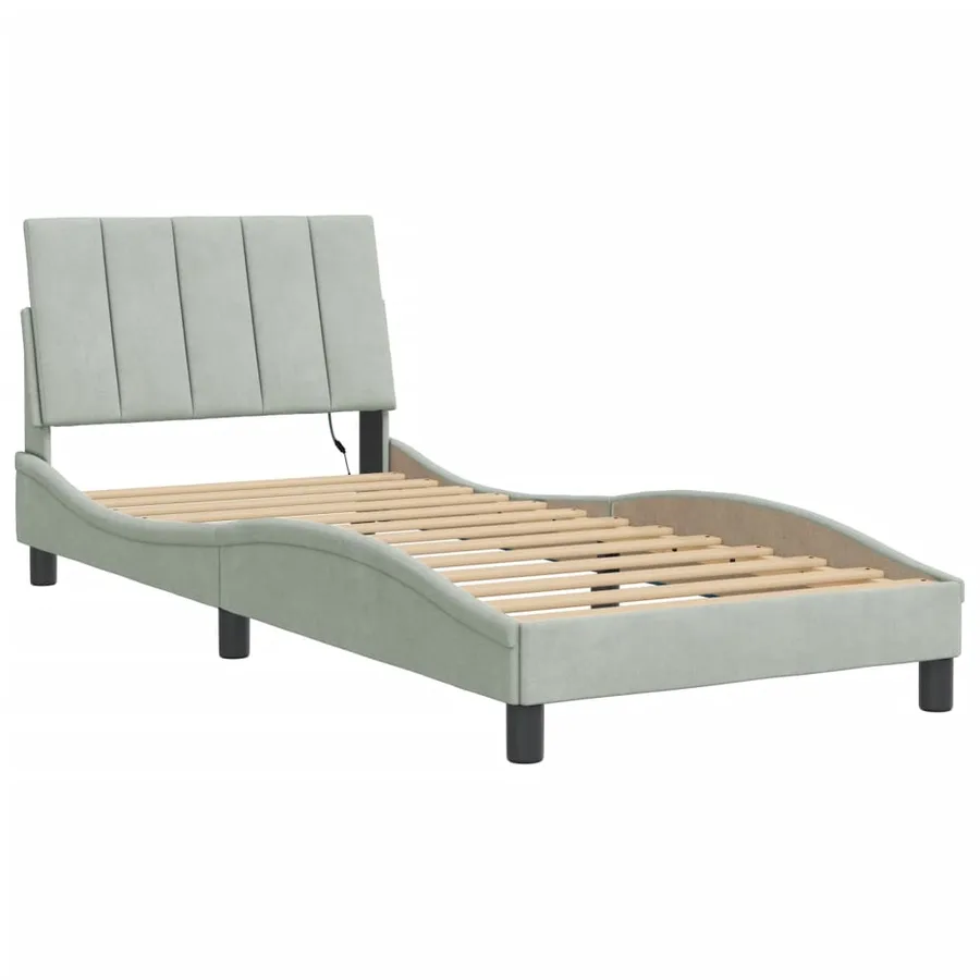 Cadre de lit avec LED sans matelas Hanko gris clair 90x200 cm velours - 3