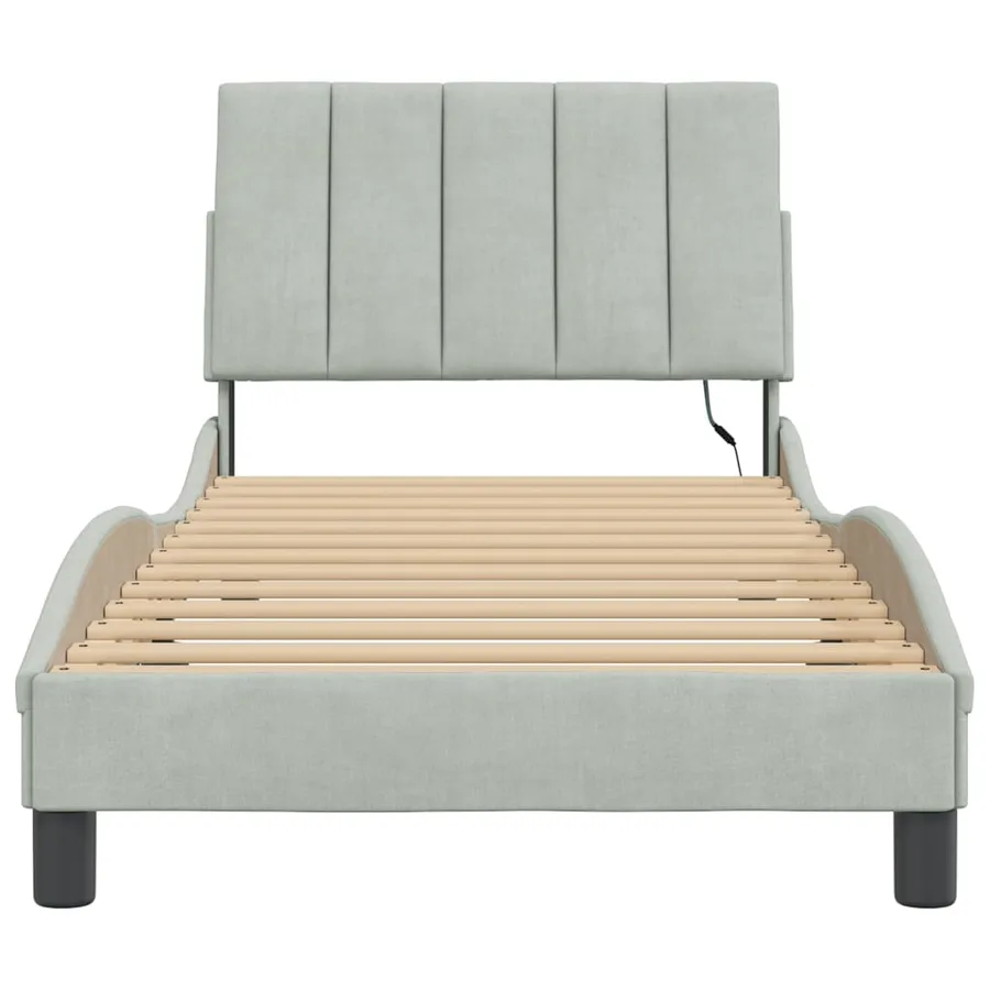 Cadre de lit avec LED sans matelas Hanko gris clair 90x200 cm velours - 6