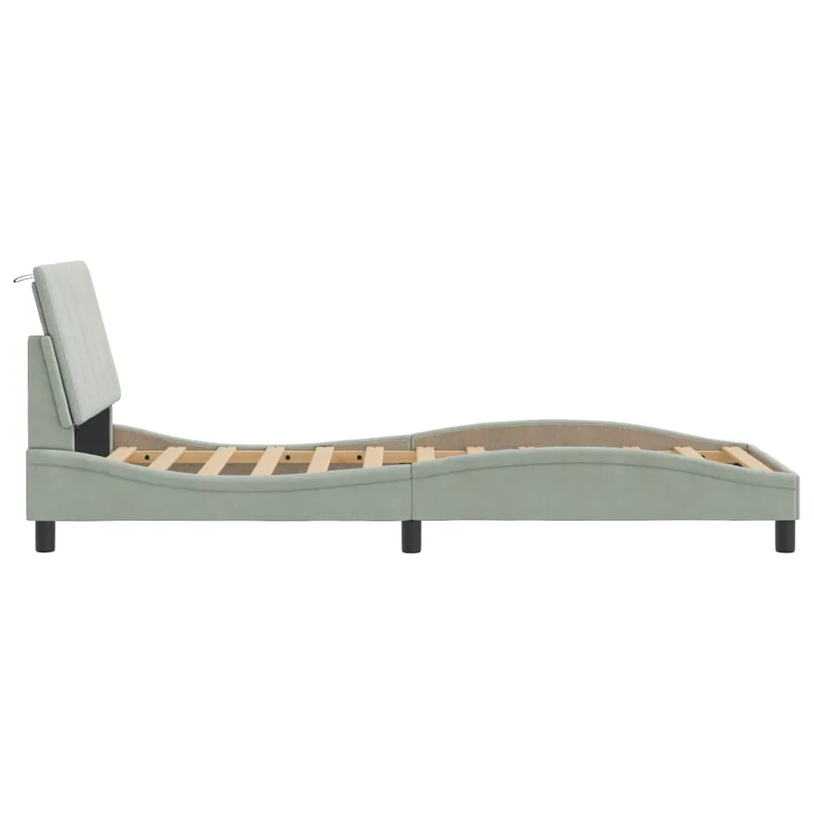 Cadre de lit avec LED sans matelas Hanko gris clair 90x200 cm velours - 7