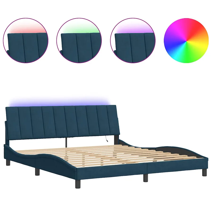 Cadre de lit avec LED sans matelas Hanko bleu 180x200 cm velours - 2