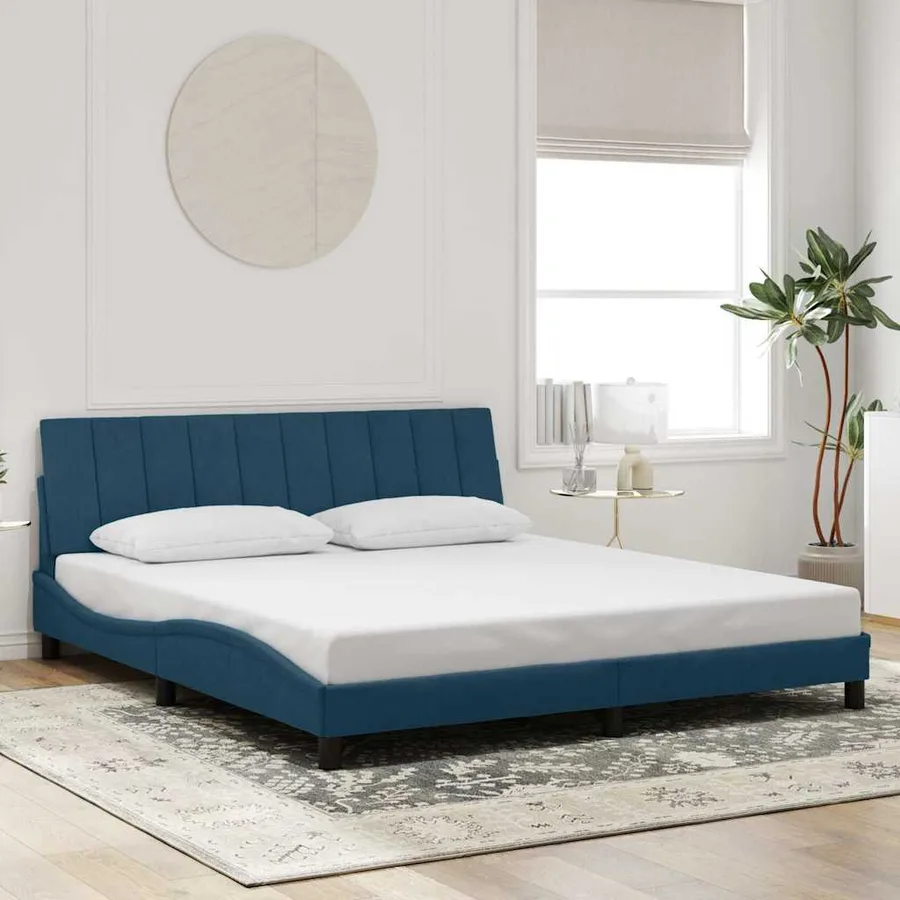 Cadre de lit avec LED sans matelas Hanko bleu 180x200 cm velours - 4