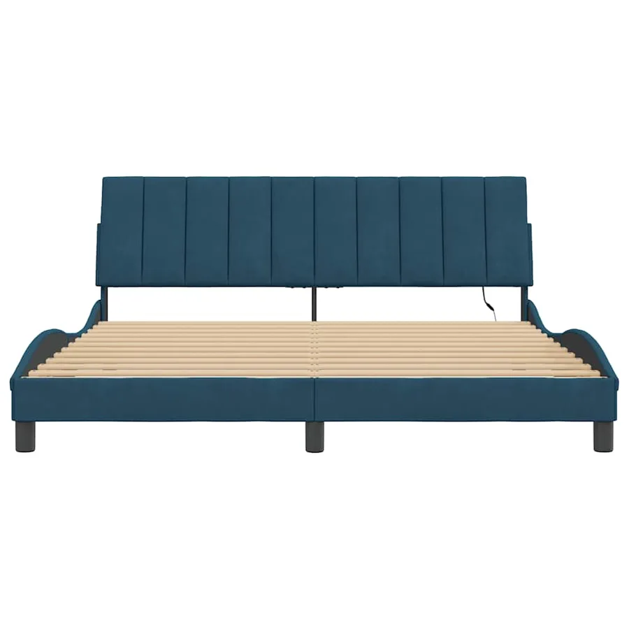 Cadre de lit avec LED sans matelas Hanko bleu 180x200 cm velours - 6