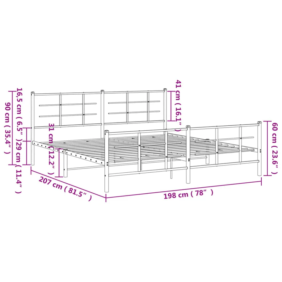 Cadre de lit métal sans matelas et pied de lit blanc 193x203 cm - 10