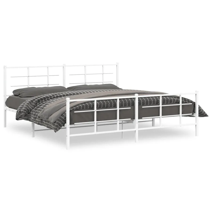 Cadre de lit métal sans matelas et pied de lit blanc 193x203 cm - 2