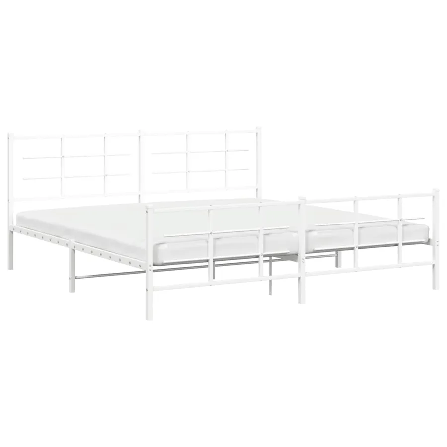 Cadre de lit métal sans matelas et pied de lit blanc 193x203 cm - 4