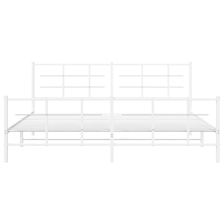 Cadre de lit métal sans matelas et pied de lit blanc 193x203 cm - 5