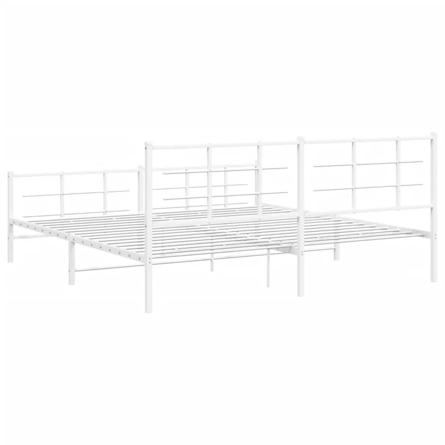 Cadre de lit métal sans matelas et pied de lit blanc 193x203 cm - 7