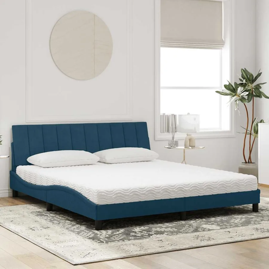 Lit avec matelas Hanko bleu 180x200 cm velours