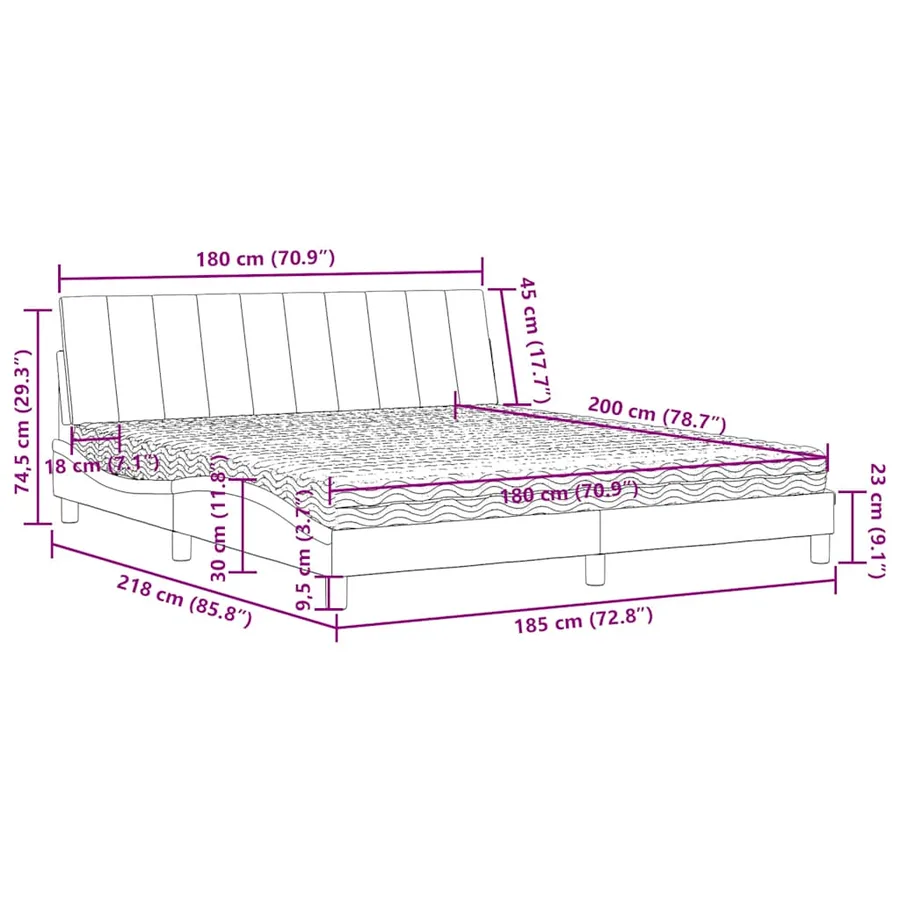 Lit avec matelas Hanko bleu 180x200 cm velours - 11