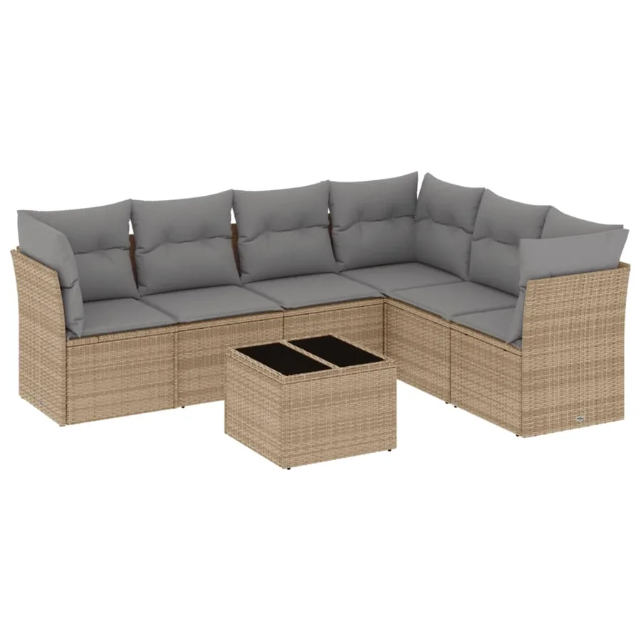Salon de jardin avec coussins 7 pcs beige résine tressée - 2