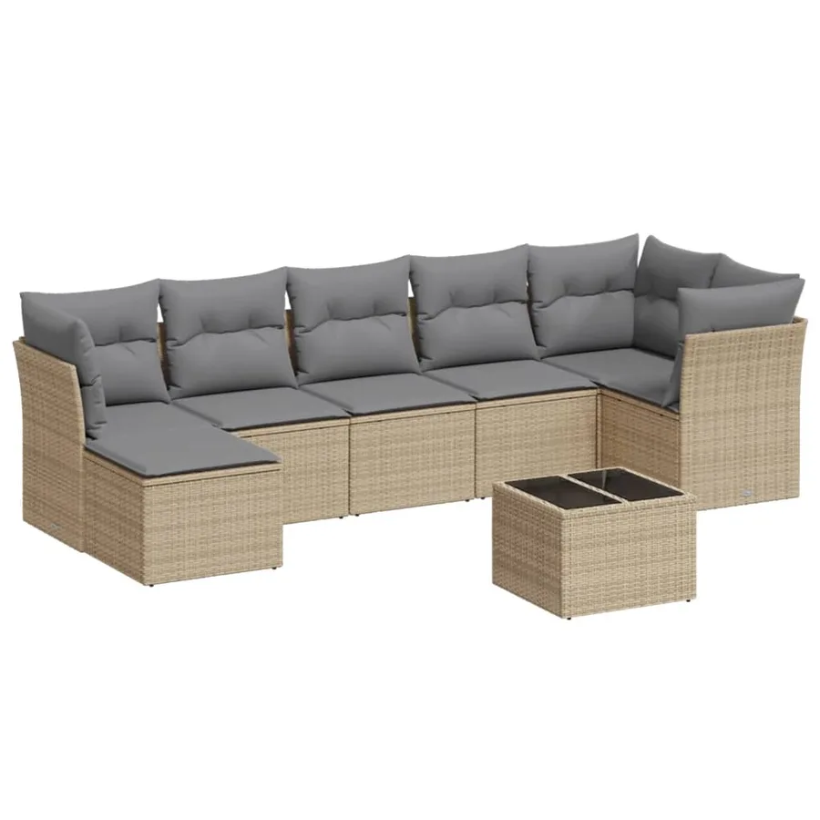Salon de jardin avec coussins 8 pcs beige résine tressée - 2