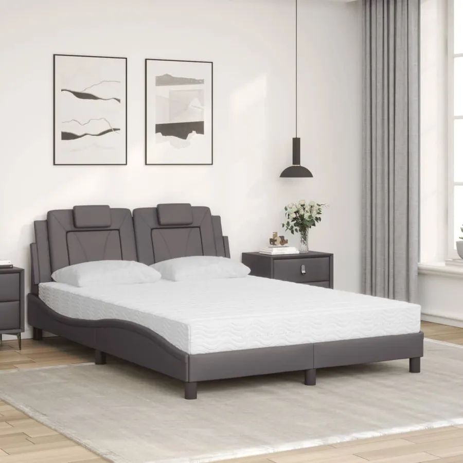 Lit Viana avec matelas gris 120x200 cm similicuir - 3