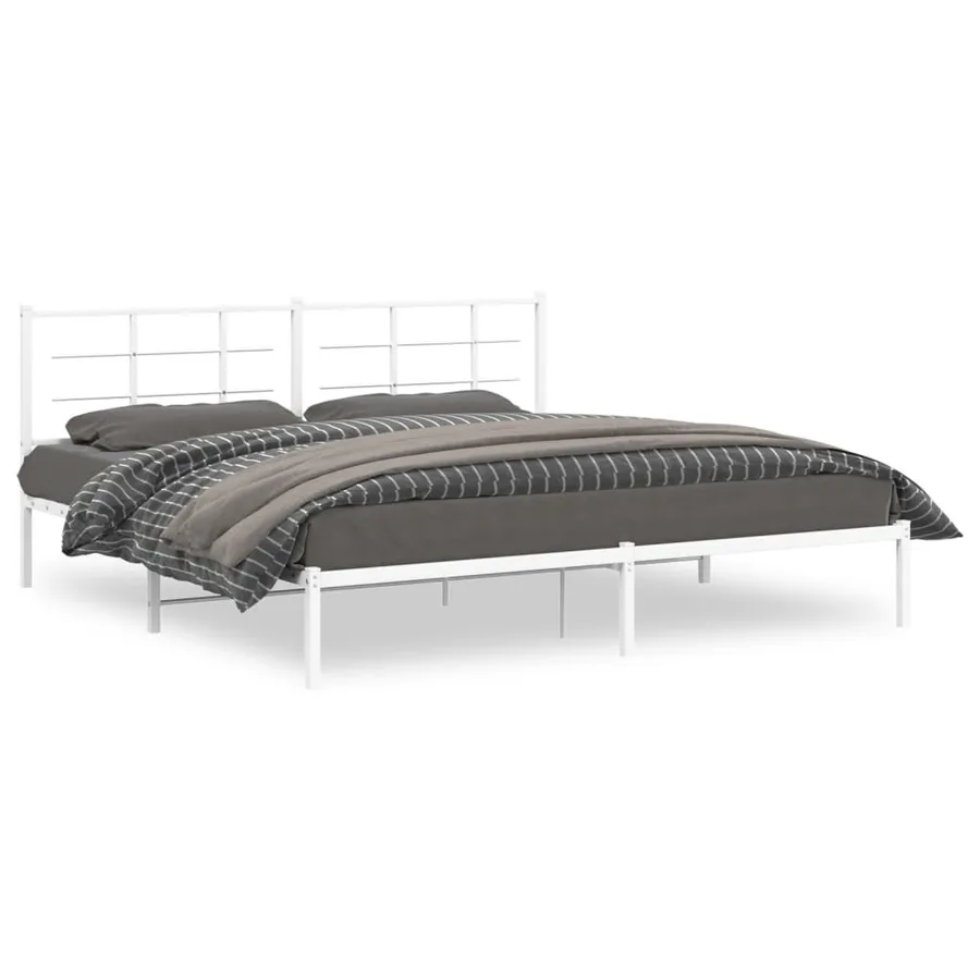Cadre de lit métal sans matelas et tête de lit blanc 200x200 cm - 2