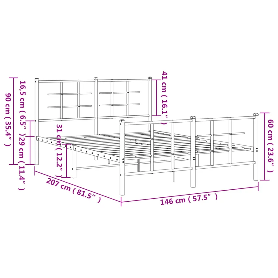Cadre de lit métal sans matelas et pied de lit blanc 140x200 cm - 10