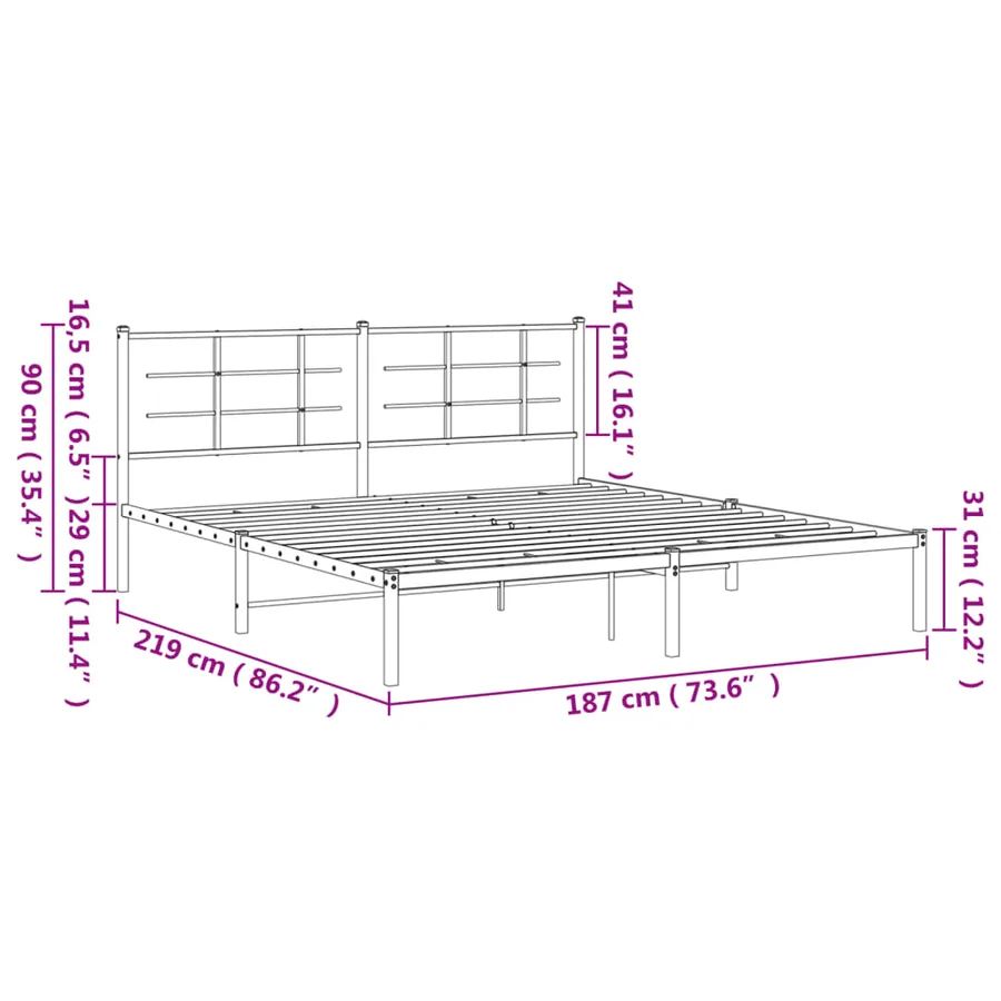 Cadre de lit métal sans matelas et tête de lit blanc 183x213 cm - 10