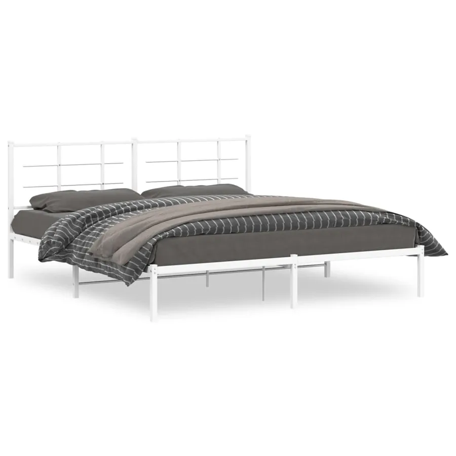 Cadre de lit métal sans matelas et tête de lit blanc 183x213 cm - 2