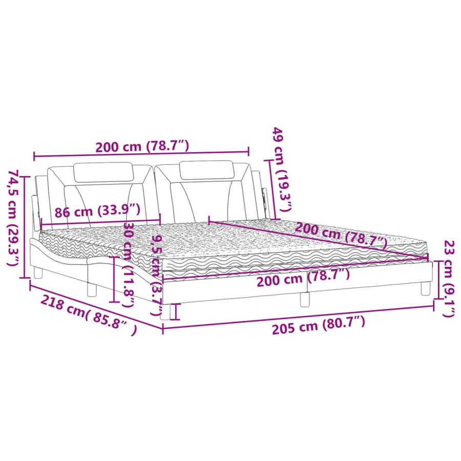Lit Viana avec matelas gris 200x200 cm similicuir - 11