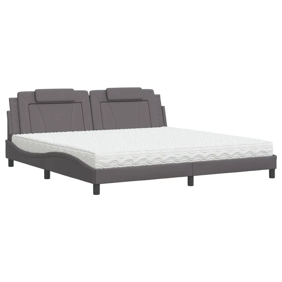 Lit Viana avec matelas gris 200x200 cm similicuir - 2