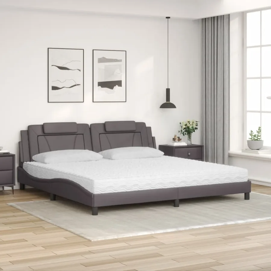 Lit Viana avec matelas gris 200x200 cm similicuir - 3