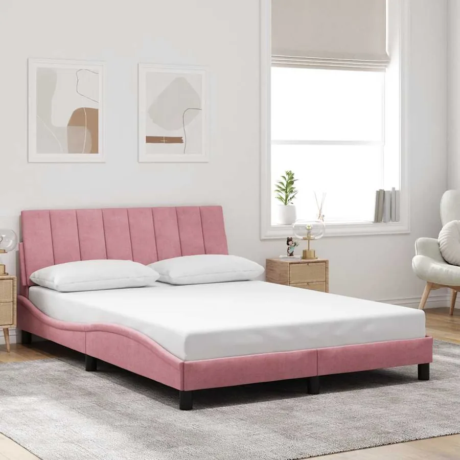Cadre de lit sans matelas Hanko rose 140x200 cm velours