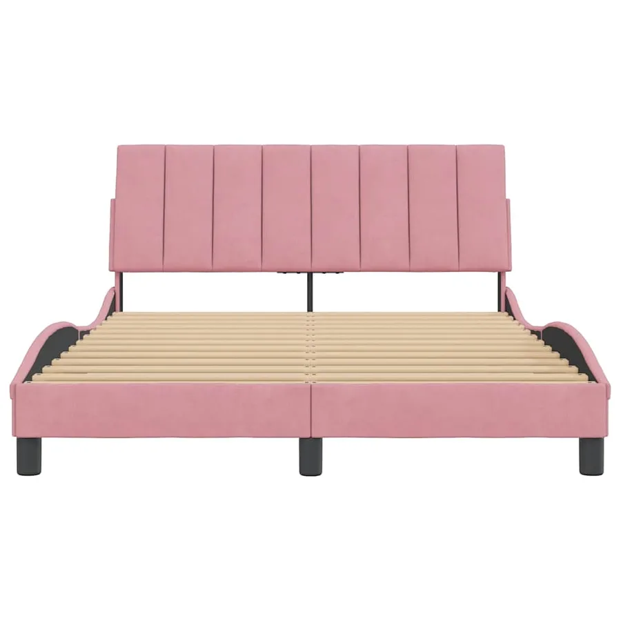 Cadre de lit sans matelas Hanko rose 140x200 cm velours - 5