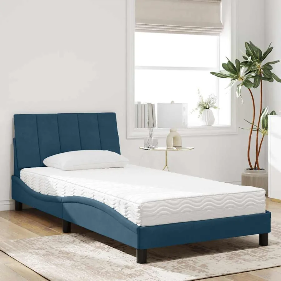 Lit avec matelas Hanko bleu 100x200 cm velours