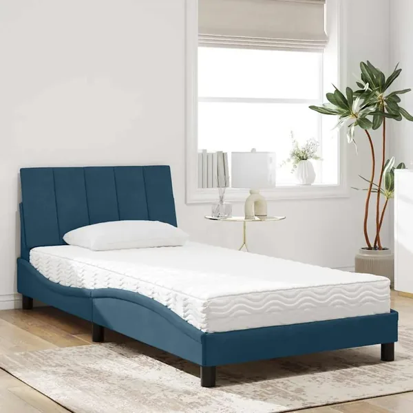 Lit avec matelas Hanko bleu 100x200 cm velours
