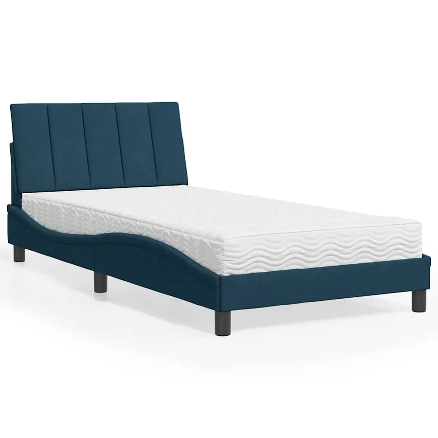 Lit avec matelas Hanko bleu 100x200 cm velours - 2