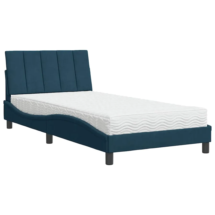 Lit avec matelas Hanko bleu 100x200 cm velours - 3