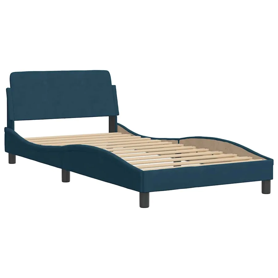 Lit avec matelas Hanko bleu 100x200 cm velours - 4