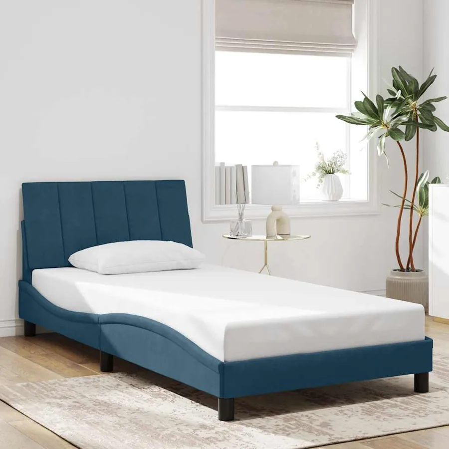 Cadre de lit sans matelas Hanko bleu 100x200 cm velours