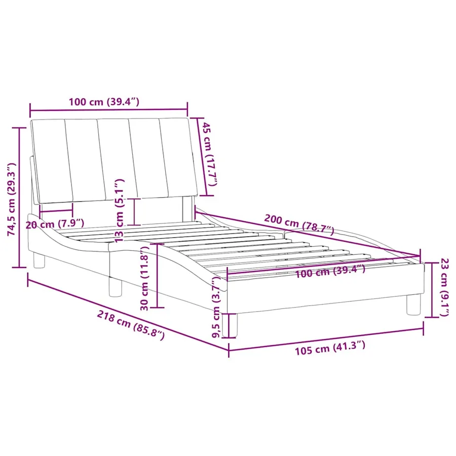 Cadre de lit sans matelas Hanko bleu 100x200 cm velours - 12