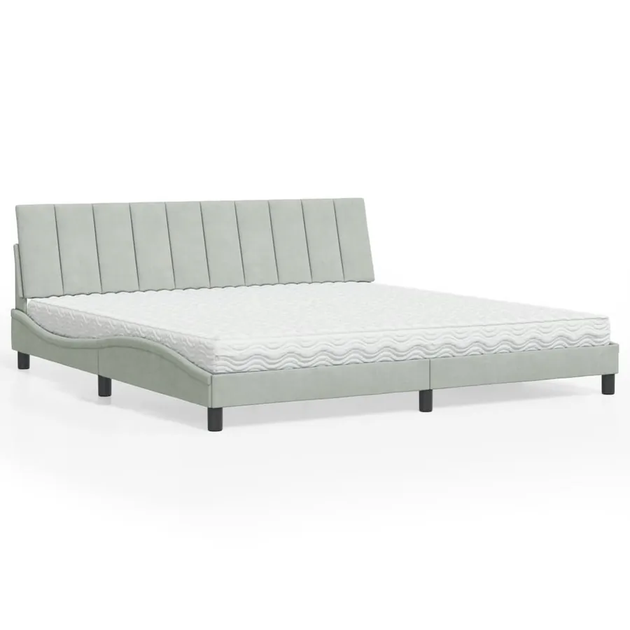 Lit avec matelas Hanko gris clair 200x200 cm velours