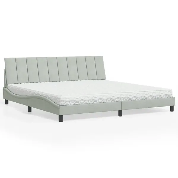 Lit avec matelas Hanko gris clair 200x200 cm velours