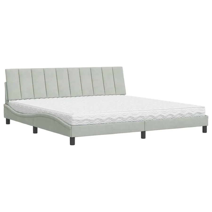 Lit avec matelas Hanko gris clair 200x200 cm velours - 2