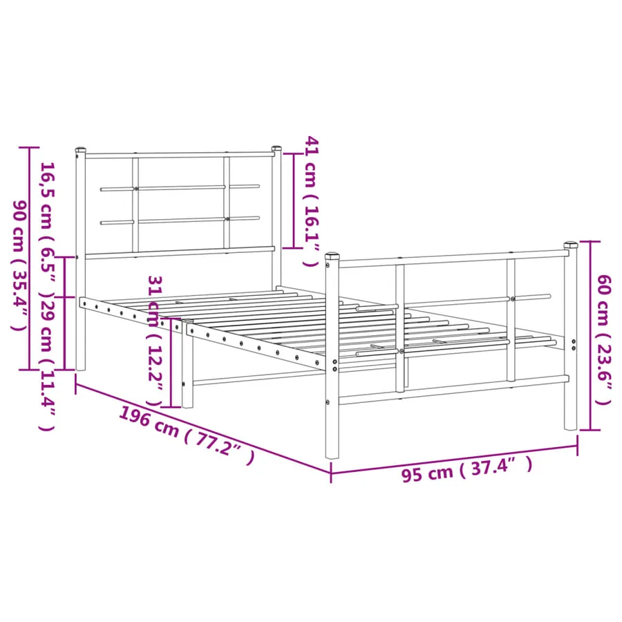 Cadre de lit métal sans matelas avec pied de lit blanc 90x190cm - 10