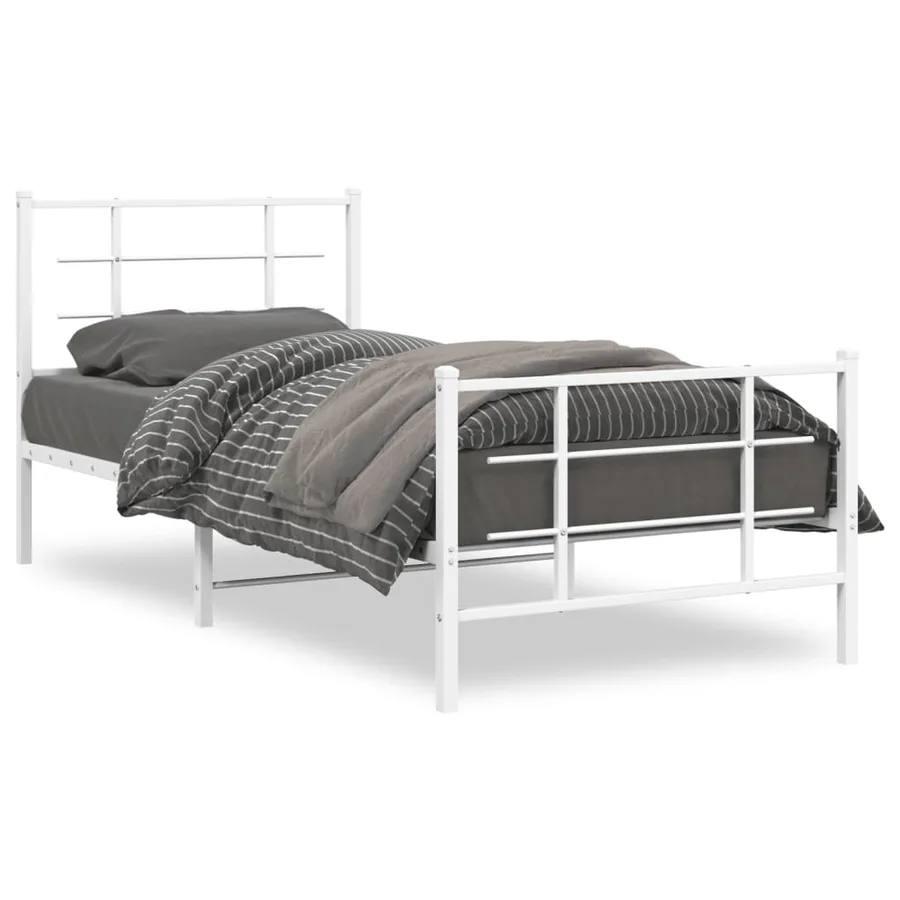 Cadre de lit métal sans matelas avec pied de lit blanc 90x190cm - 2