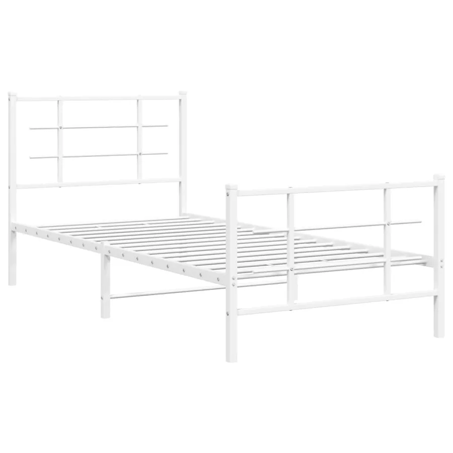 Cadre de lit métal sans matelas avec pied de lit blanc 90x190cm - 3