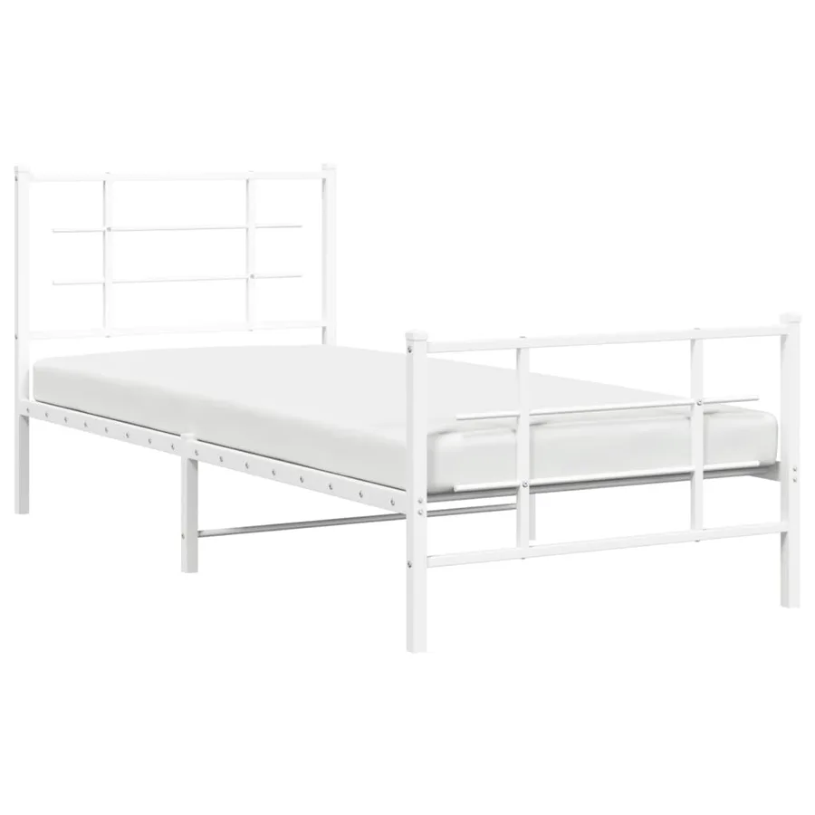 Cadre de lit métal sans matelas avec pied de lit blanc 90x190cm - 4