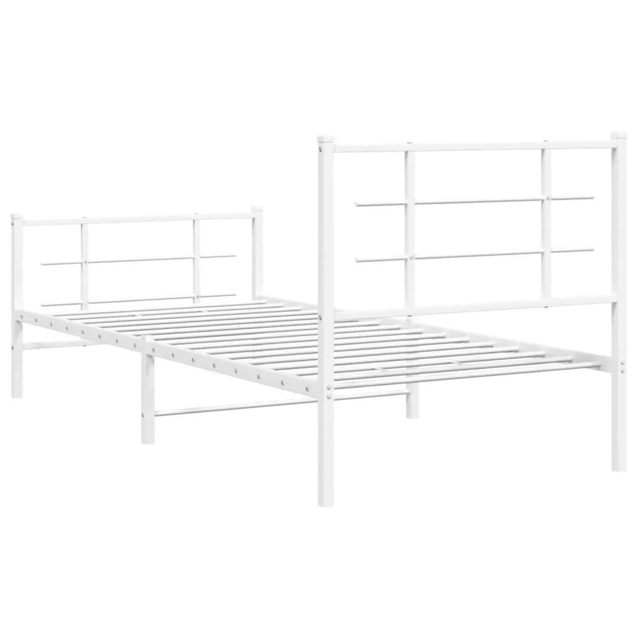 Cadre de lit métal sans matelas avec pied de lit blanc 90x190cm - 7