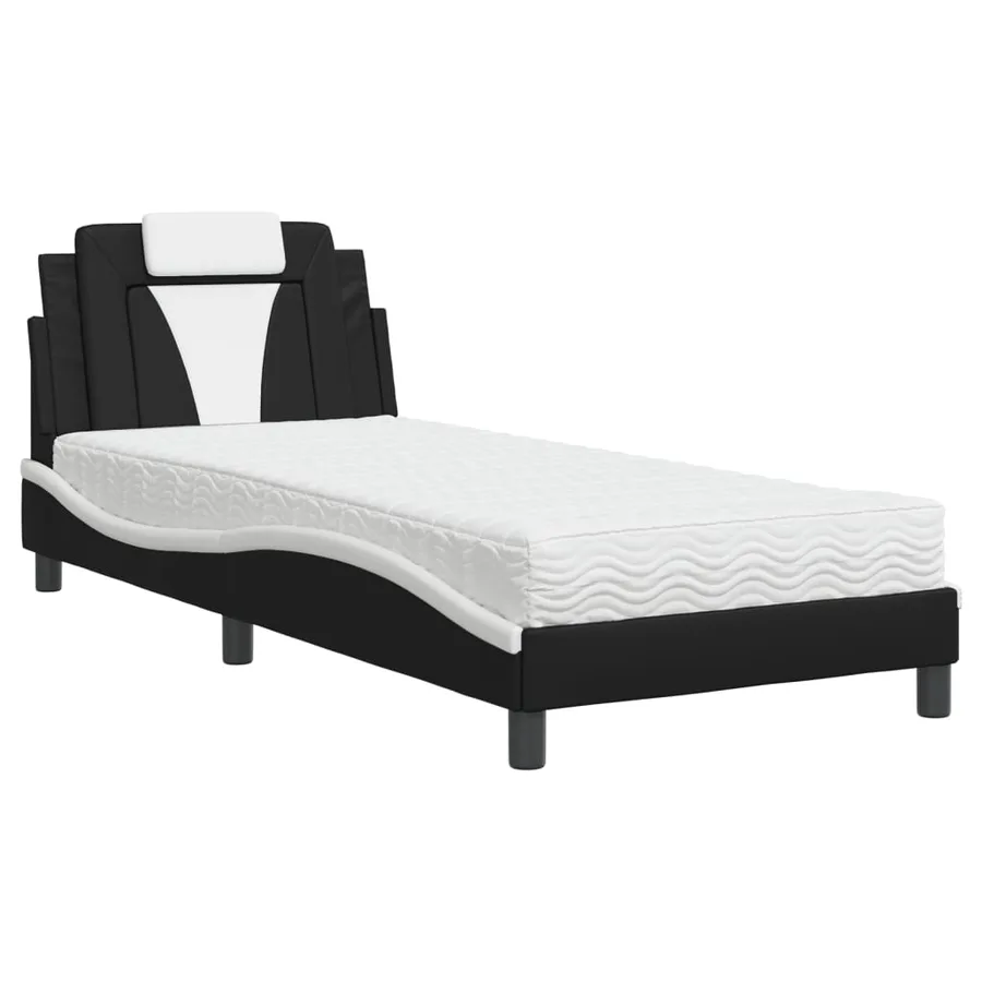 Lit Viana avec matelas noir et blanc 90x190 cm similicuir - 2