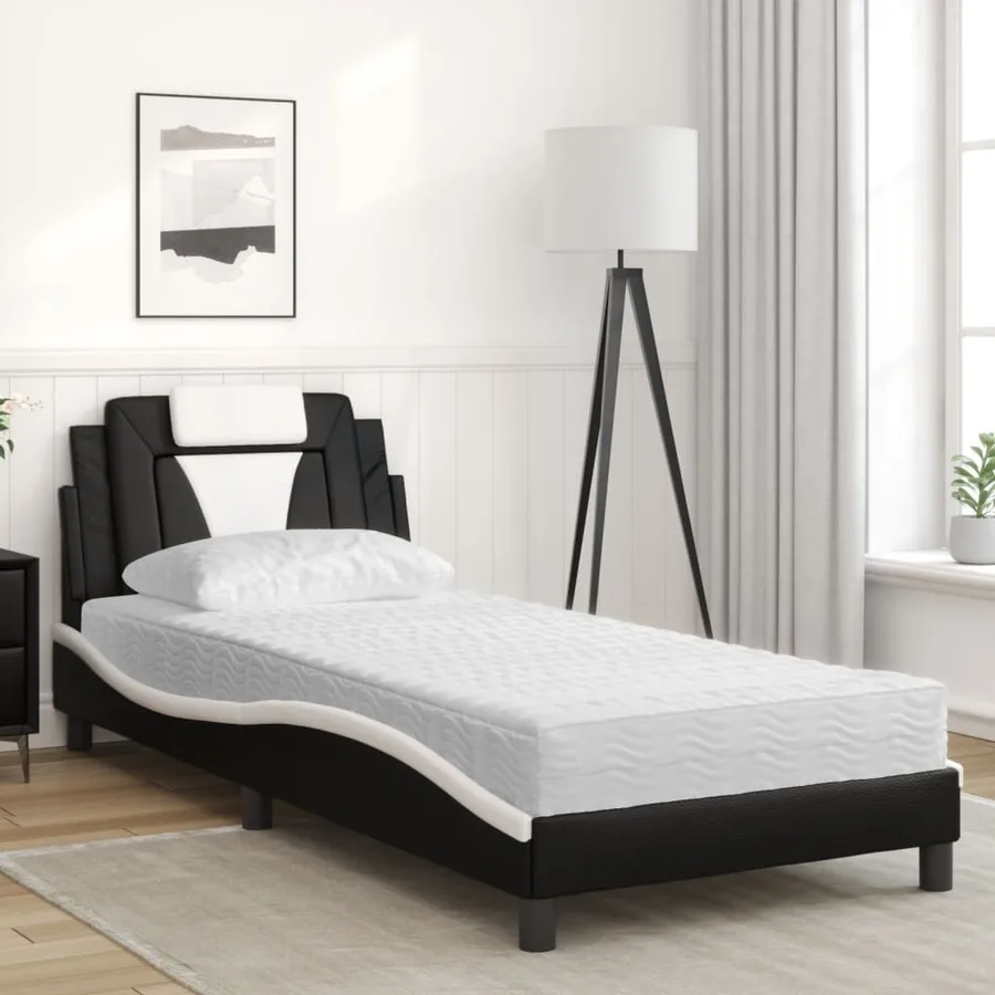 Lit Viana avec matelas noir et blanc 90x190 cm similicuir - 3