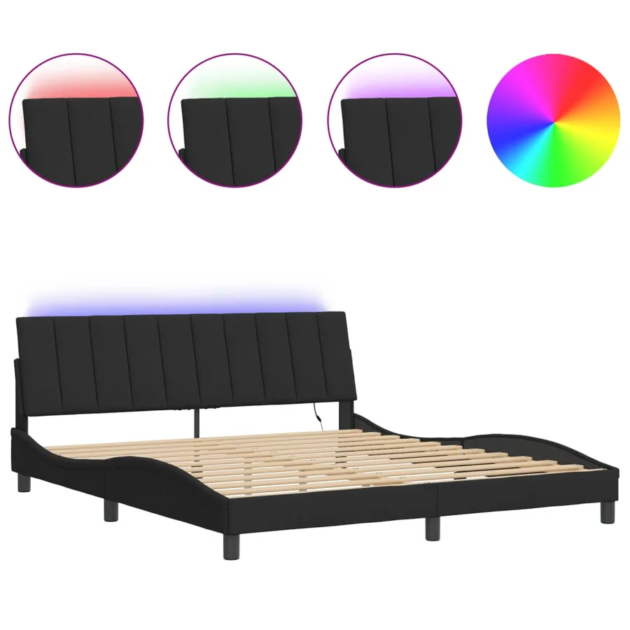 Cadre de lit avec LED sans matelas Hanko noir 180x200 cm velours - 2