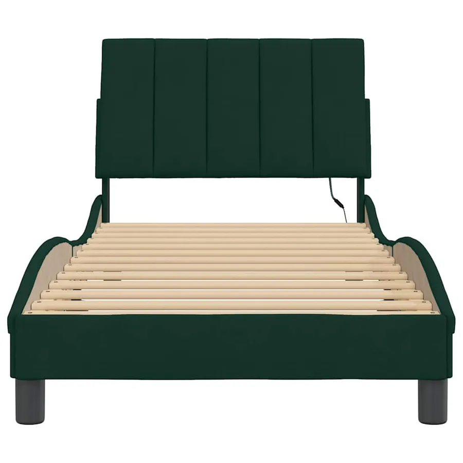 Cadre de lit avec LED sans matelas Hanko vert foncé 90x200 cm velours - 6